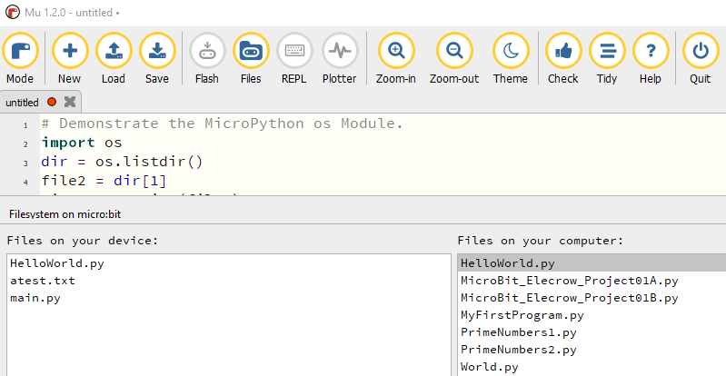 Click the 'Files' button to see the MicroPython file system
